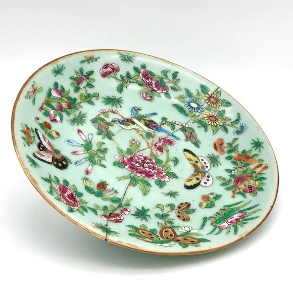 Coming Soon Kintsugi! Chinese Celadon 10” Plate Staple Repair Gold Crack Growth - Picture 3 of 5